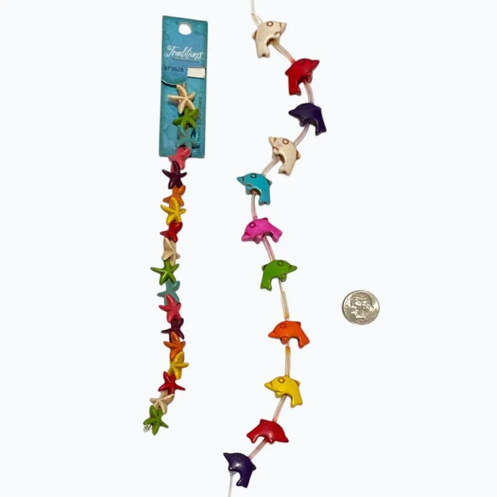 Colorful Dyed Stone Beads Sea Life Dolphin Starfish Fish Jewelry Making 10-13mm